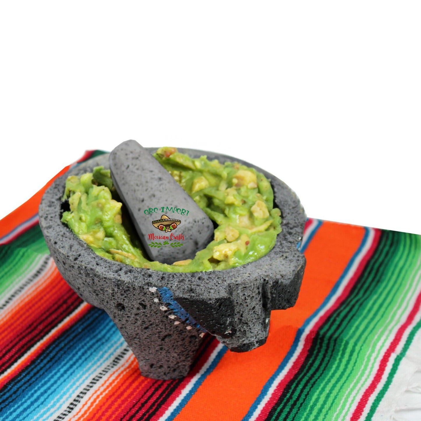 7" Pig Head Molcajete Authentic Mexican Basalt Lava Stone Mortar and Pestle Guacamole