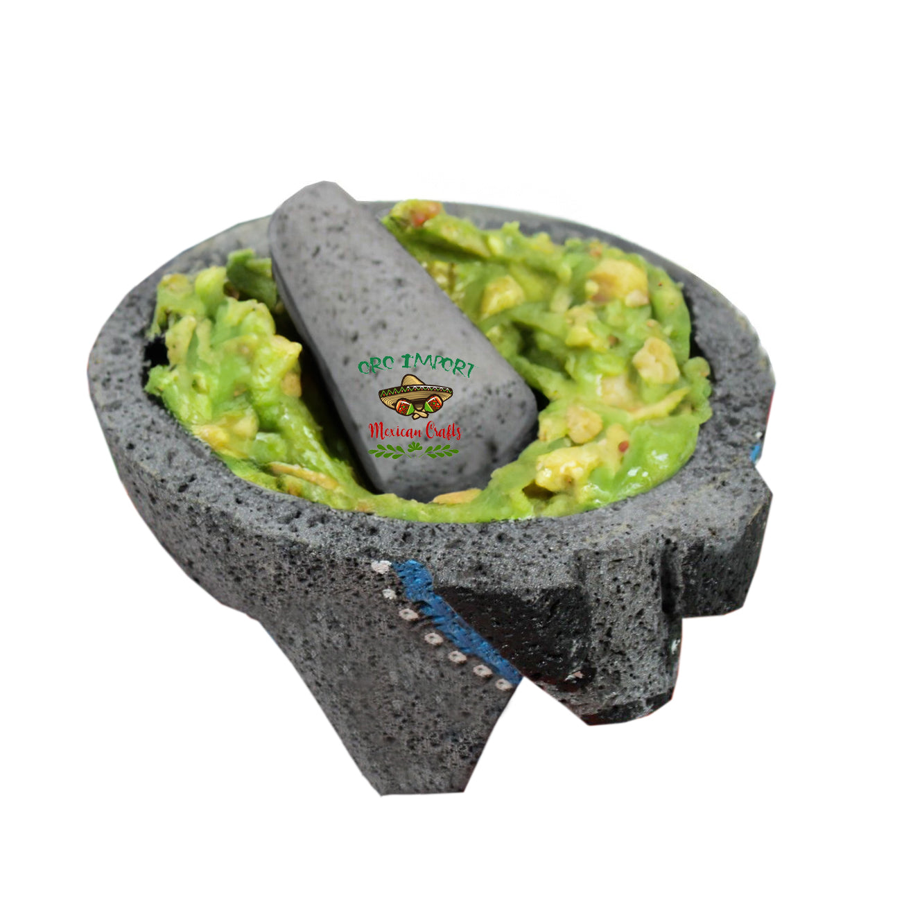 7" Pig Head Molcajete Authentic Mexican Basalt Lava Stone Mortar and Pestle Guacamole