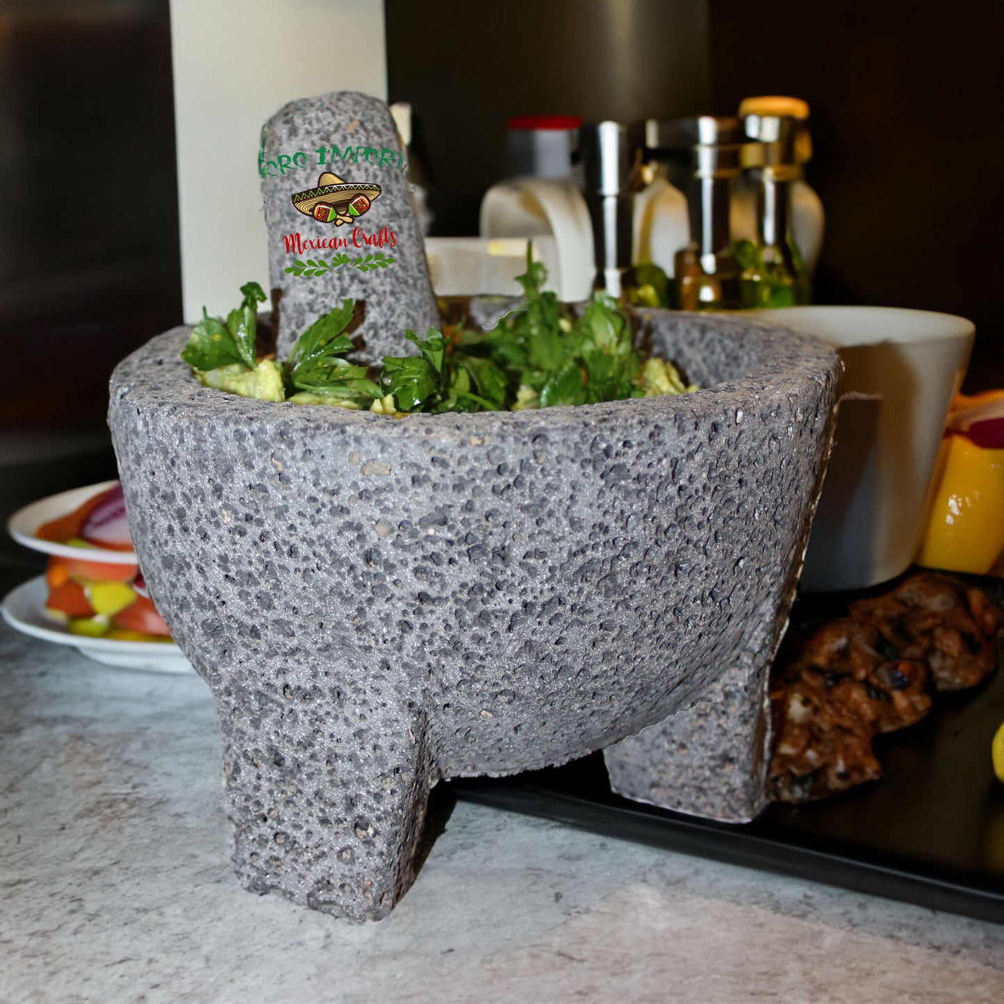 8" Molcajete Authentic Mexican Basalt Lava Stone Mortar and Pestle Guacamole