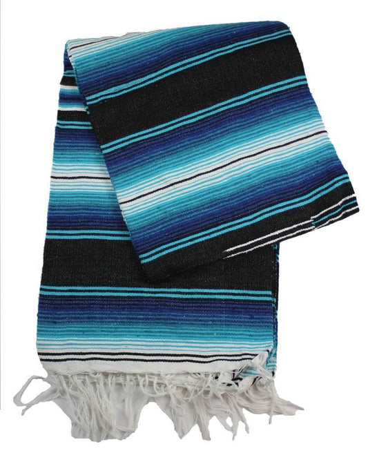 Blue Sarape Serape Mexican Blanket Saltillo Southwestern 5' x 7' Yoga Throw