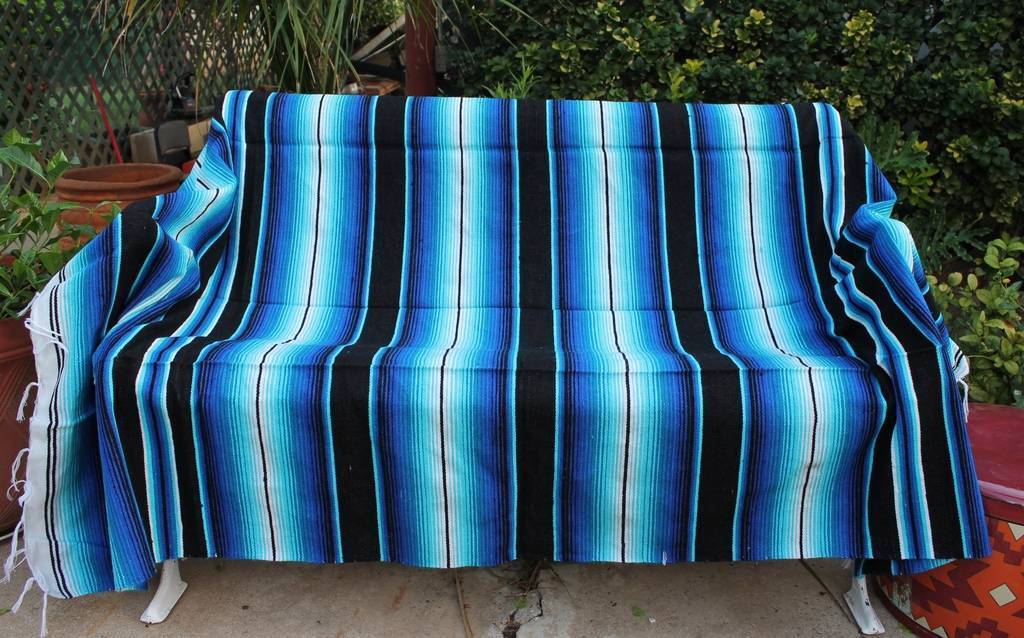 Blue Sarape Serape Mexican Blanket Saltillo Southwestern 5' x 7' Yoga Throw