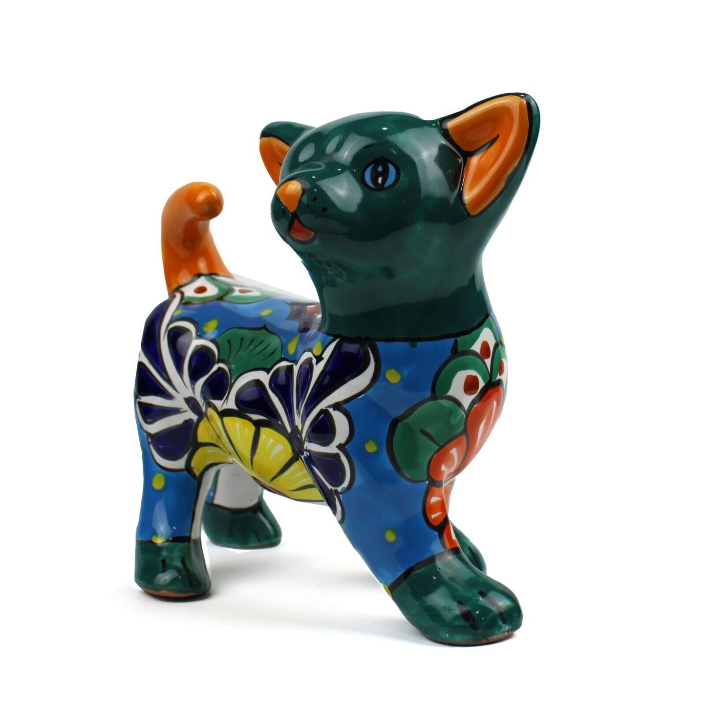 MEXICAN TALAVERA POTTERY CHIHUAHUA DOG SCULPTURE 9 x 7.5 IN HANDPAINTED