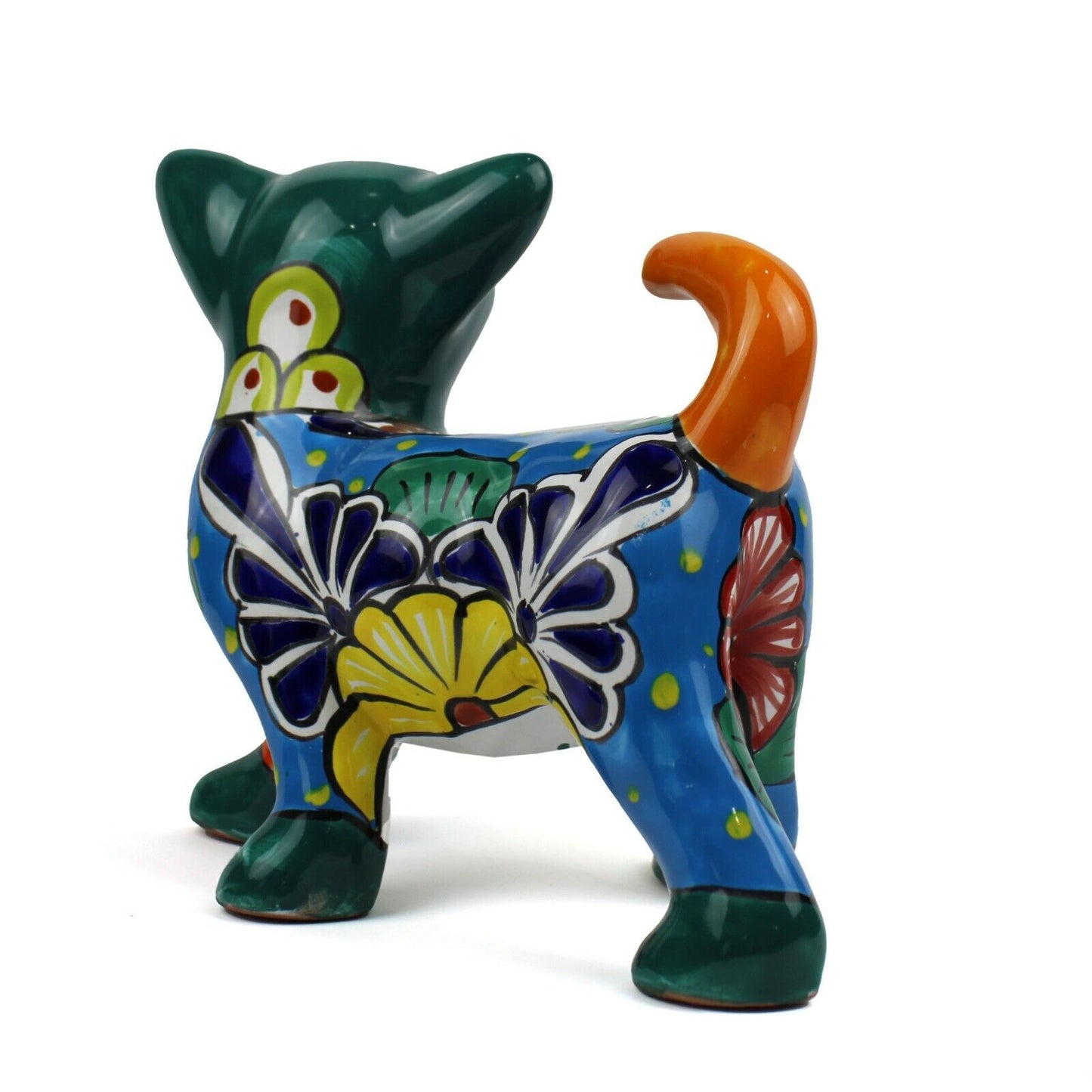 MEXICAN TALAVERA POTTERY CHIHUAHUA DOG SCULPTURE 9 x 7.5 IN HANDPAINTED