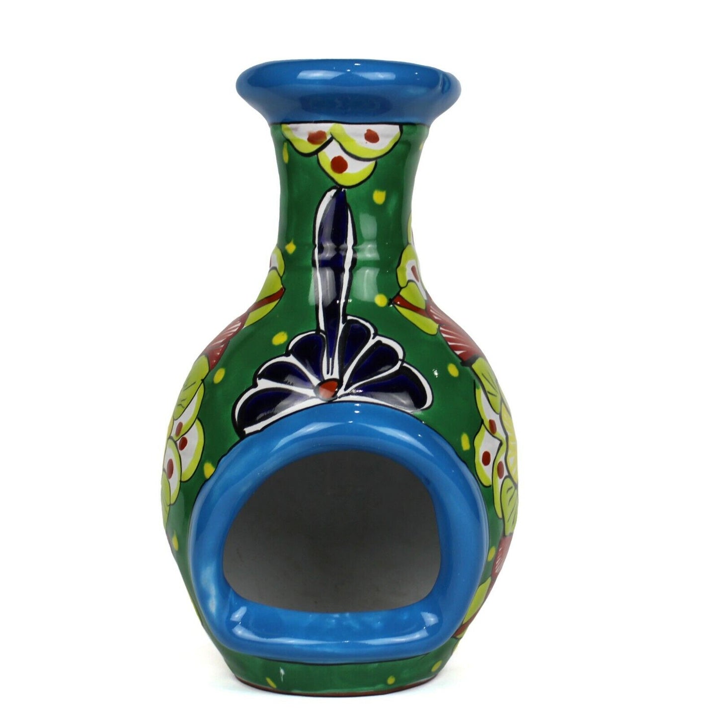 MEXICAN TALAVERA POTTERY CHIMNEY FLOWER POT PLANTER 6 x 6 IN HANDPAINTED CANDLE