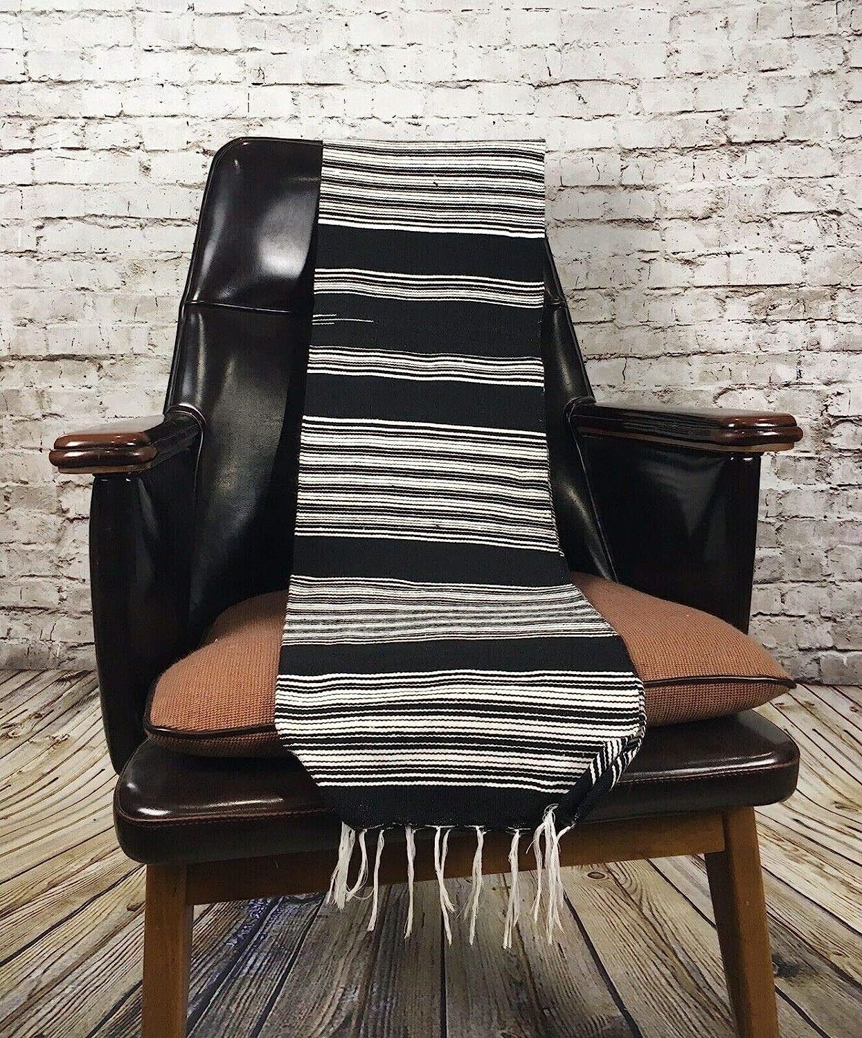 Black Sarape Serape Mexican Blanket, Saltillo Southwestern 55 x 22 Inches