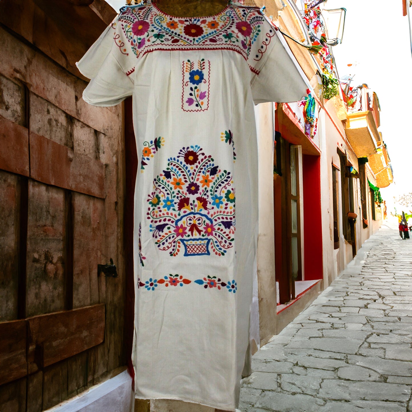 Manta 100% Cotton Hippie Boho Tunic Embroidered Mexican Dress Vintage Style