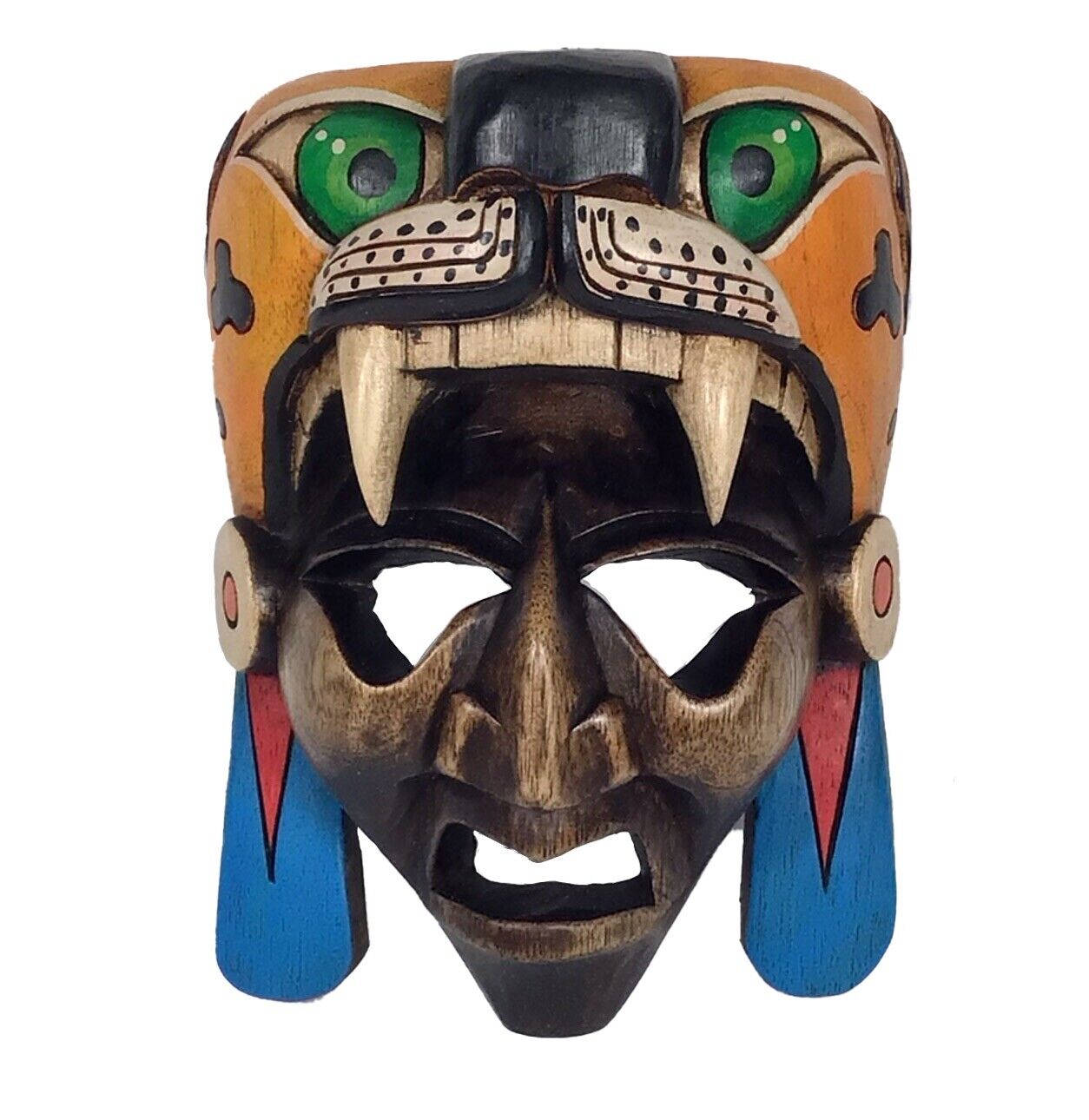 Colorful Hand Carved Wooden Mask Mexican Mayan Mask