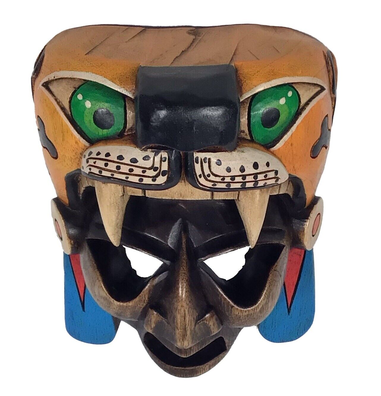 Colorful Hand Carved Wooden Mask Mexican Mayan Mask