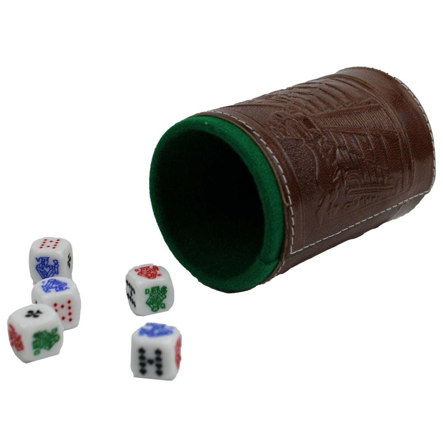 Mexican Cubilete Traditional Cup Dice Poker Game Handtooled Leather Brown