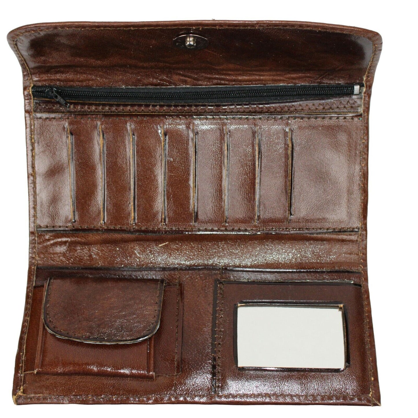 Genuine Women's Leather Handtooled Wallet Western Cowgirl Tri-Fold Wallet Brown