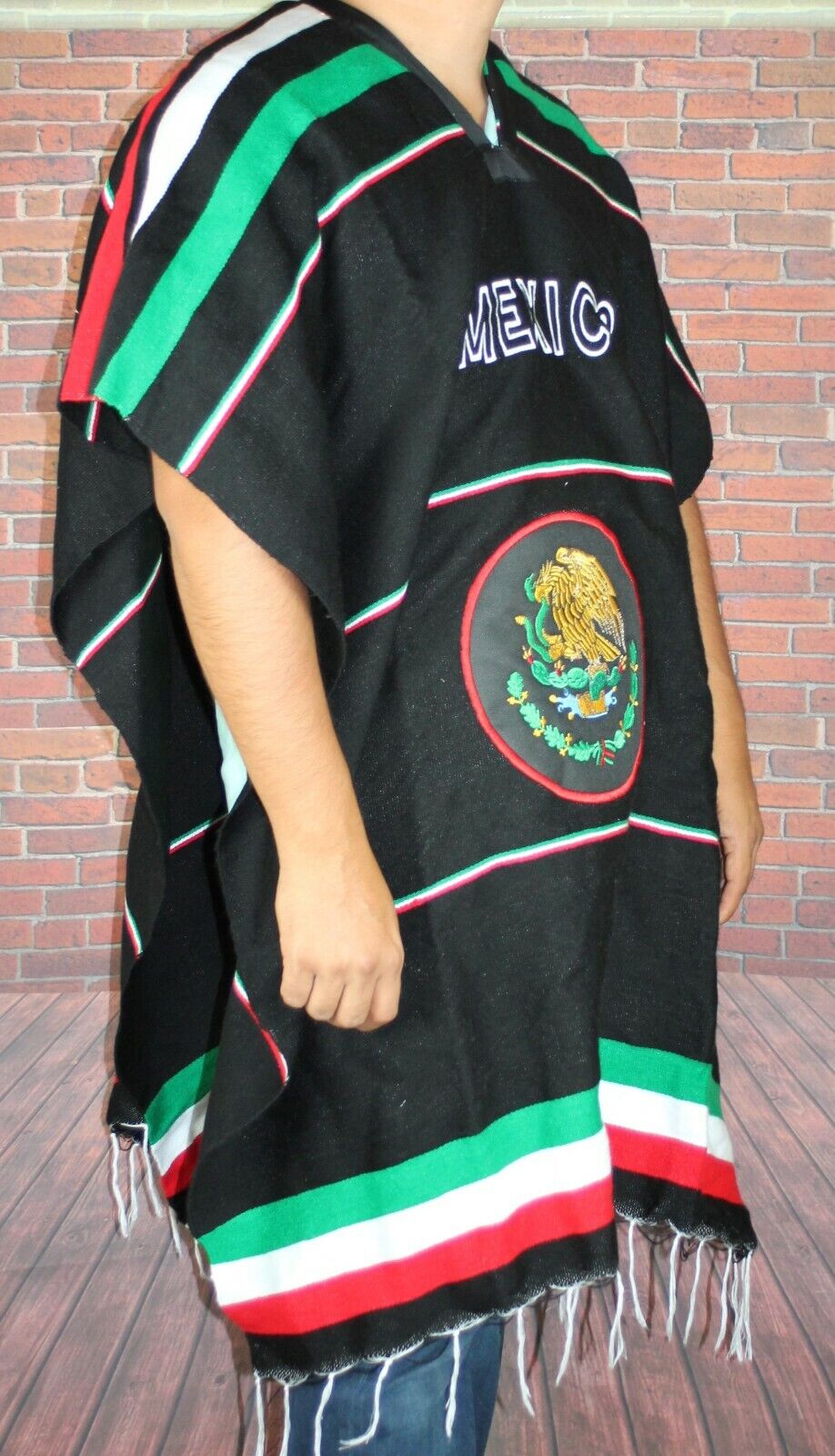 Warm Mexican Flag Mexican Poncho Gaban Heavy Blanket Cape Ruana One Size