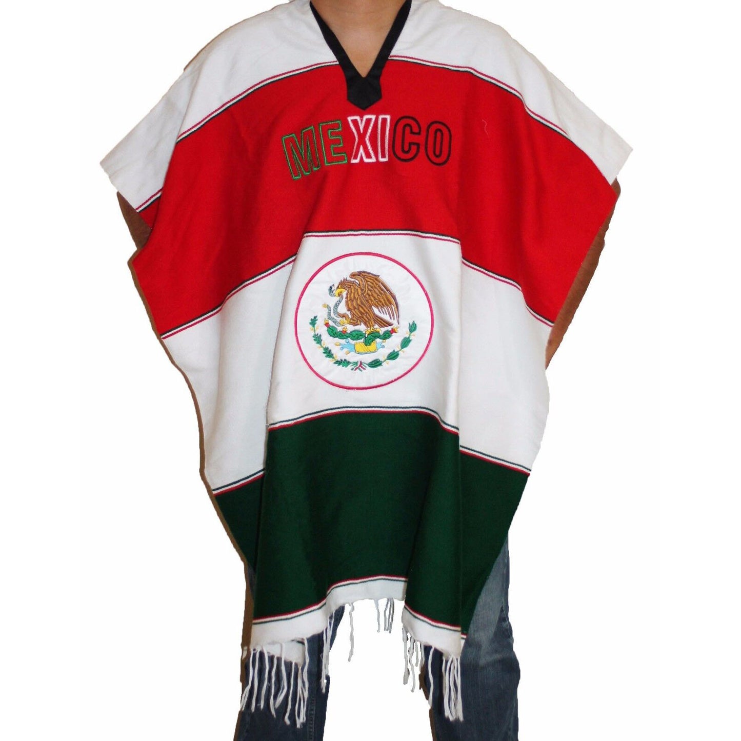 Warm Mexican Flag Mexican Poncho Gaban Heavy Blanket Cape Ruana One Size