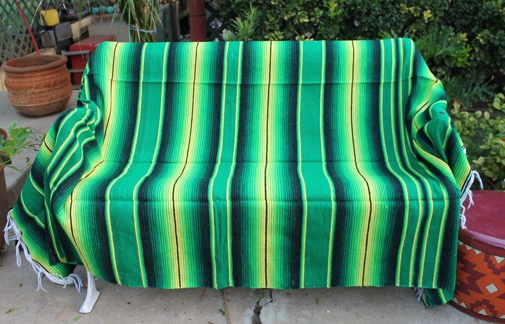 Green Sarape Serape Mexican Blanket Saltillo Southwestern 5' x 7' Yoga Throw