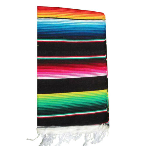 Black Serape Mexican Blanket Saltillo Southwestern 5' x 7' Yoga Throw