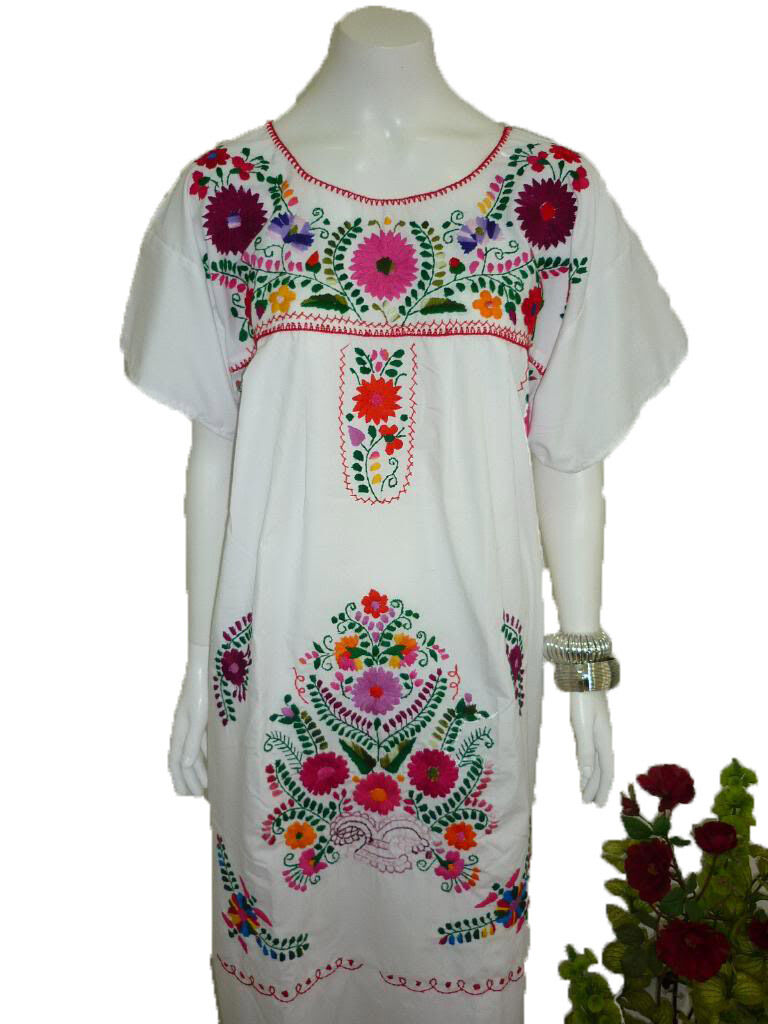 Any Color Peasant Vintage Tunic Embroidered Mexican Dress XS S M L XL XXL