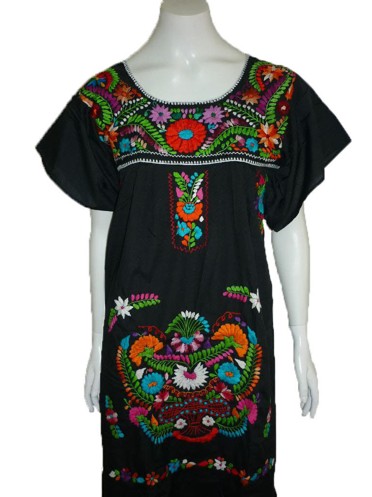 Any Color Peasant Vintage Tunic Embroidered Mexican Dress XS S M L XL XXL