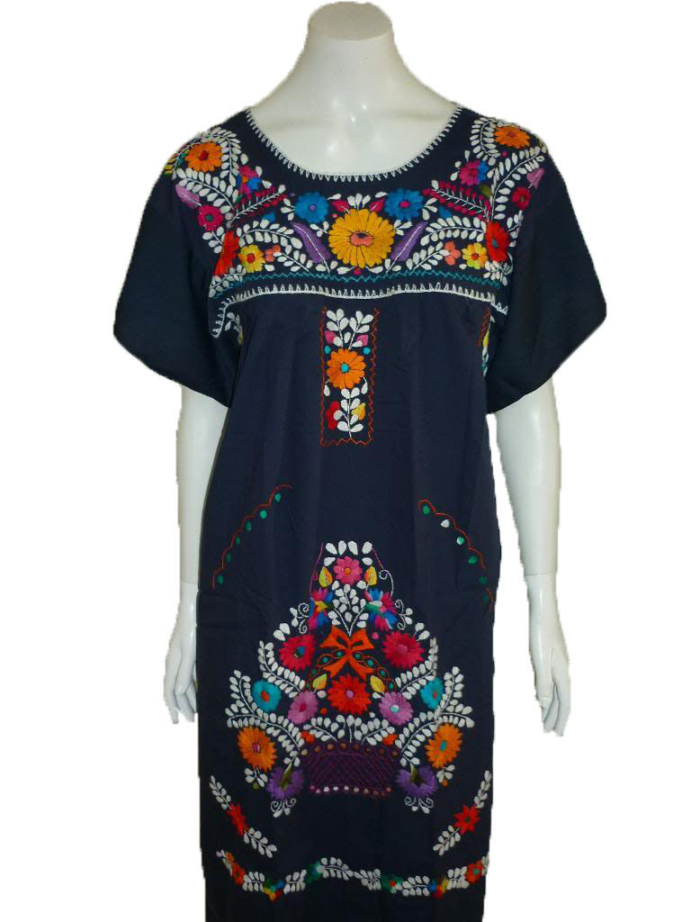 Any Color Peasant Vintage Tunic Embroidered Mexican Dress XS S M L XL XXL