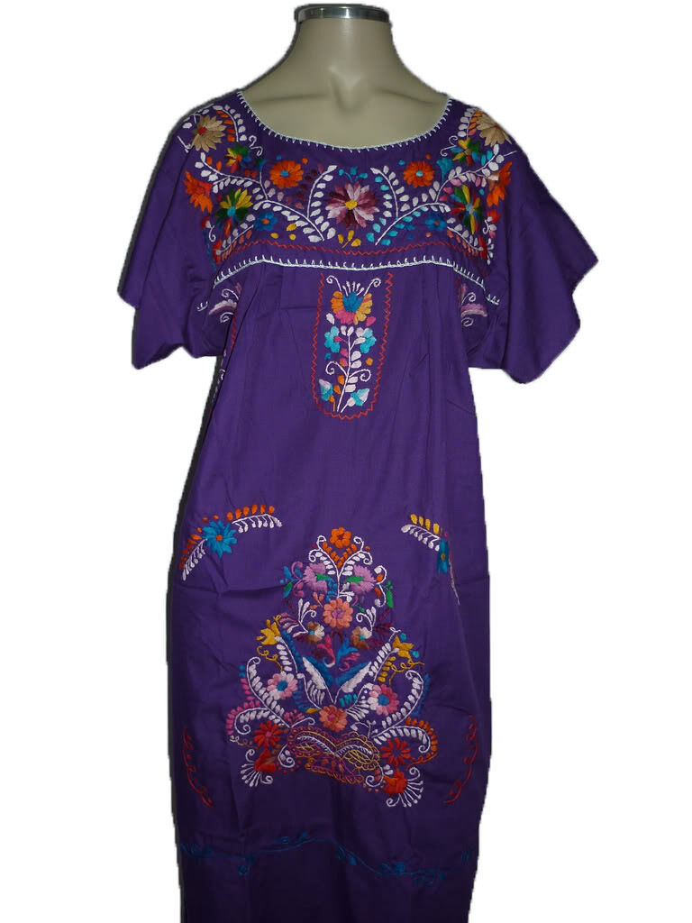 Any Color Peasant Vintage Tunic Embroidered Mexican Dress XS S M L XL XXL