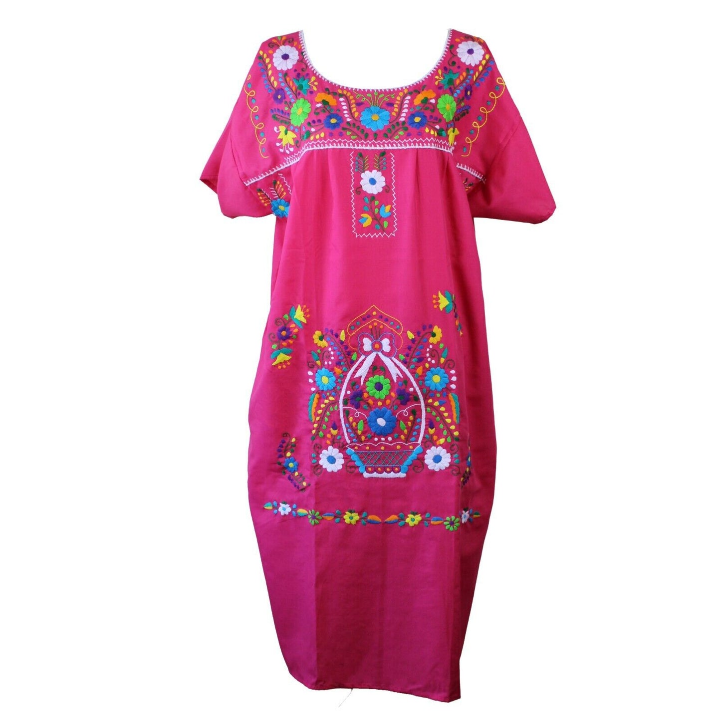 Any Color Peasant Vintage Tunic Embroidered Mexican Dress XS S M L XL XXL