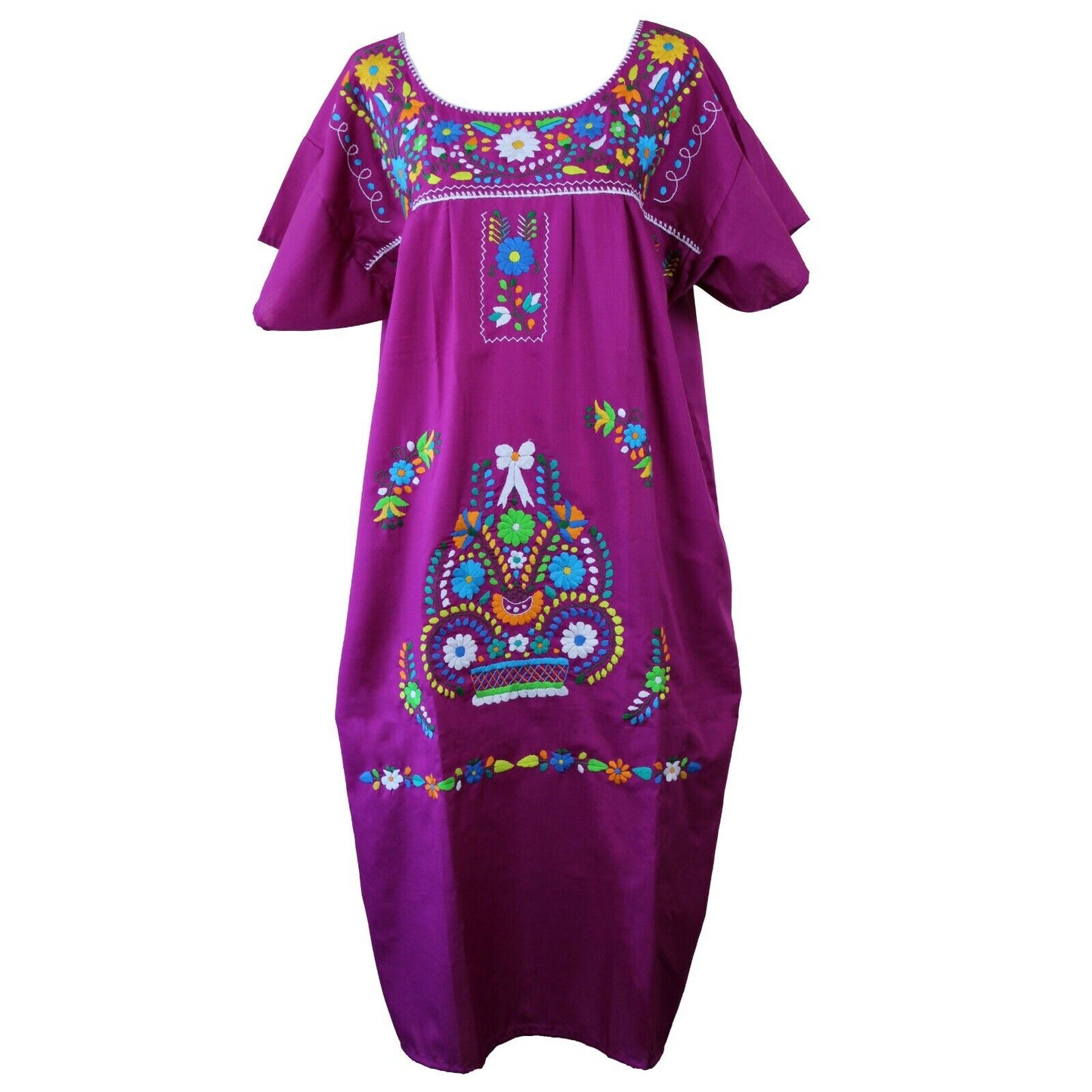 Any Color Peasant Vintage Tunic Embroidered Mexican Dress XS S M L XL XXL