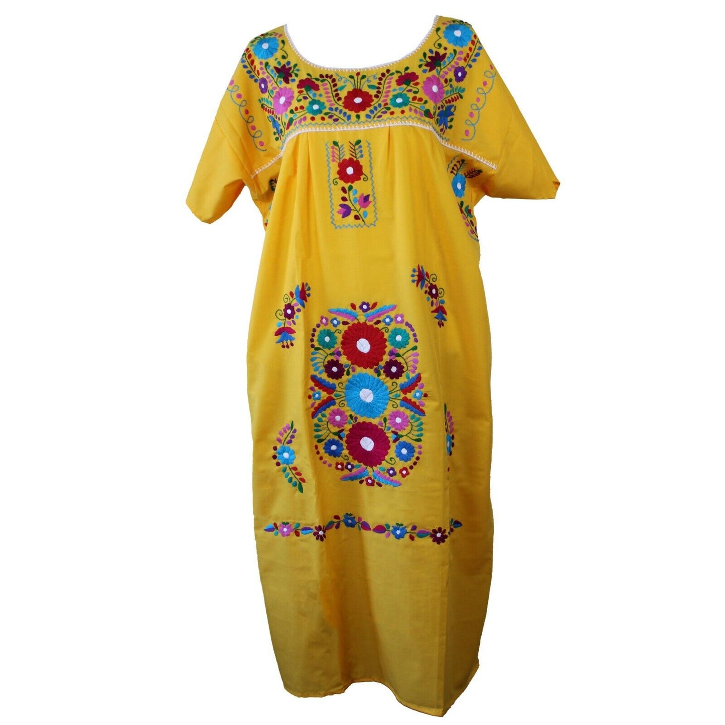 Any Color Peasant Vintage Tunic Embroidered Mexican Dress XS S M L XL XXL