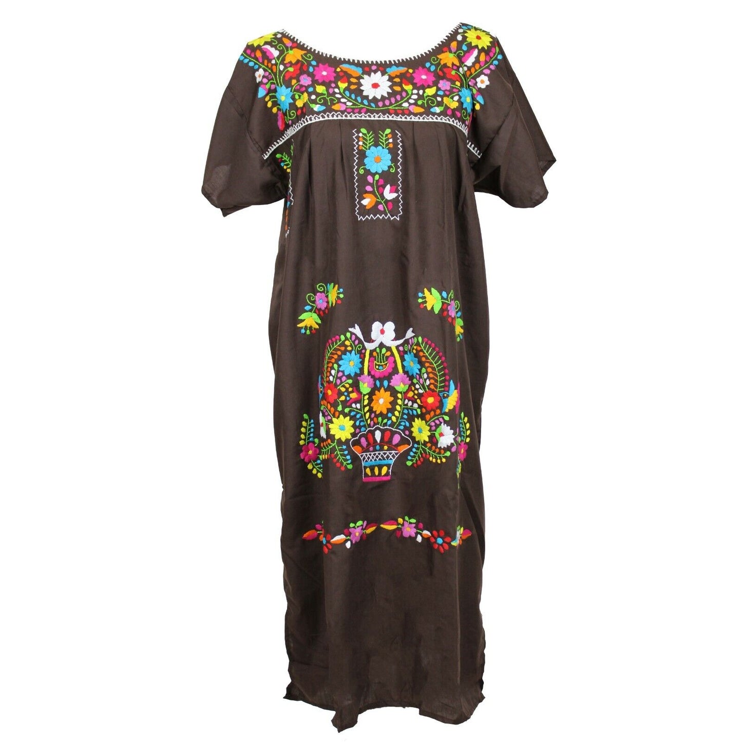 Any Color Peasant Vintage Tunic Embroidered Mexican Dress XS S M L XL XXL